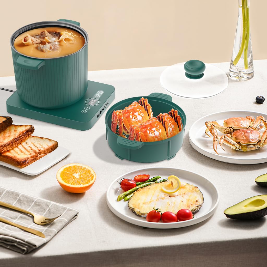 Supvox 650W Electric Cooking Pot and Radiant Cooker with 8 Smart Menus 1.5L Electric Cooker Steamer with Lid Non-stick Electric Cooker Portable Electric Cooking Pot for Steaming, Boiling, Frying Supvox 650W Electric Cooking Pot and Radiant Cooker with 8 Smart Menus 1.5L Electric Cooker Steamer with Lid Non-stick Electric Cooker Portable Electric Cooking Pot for Steaming, Boiling, Frying